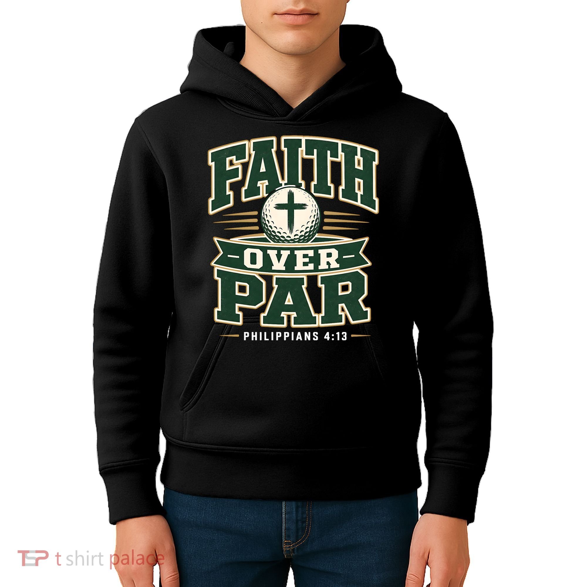 Faith Over Par Golf Inspired Funny Christian Golfers Kids Hoodie