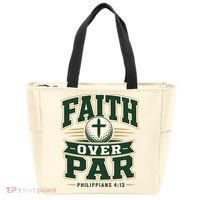 Faith Over Par Golf Inspired Funny Christian Golfers Tote Bag thumb 0