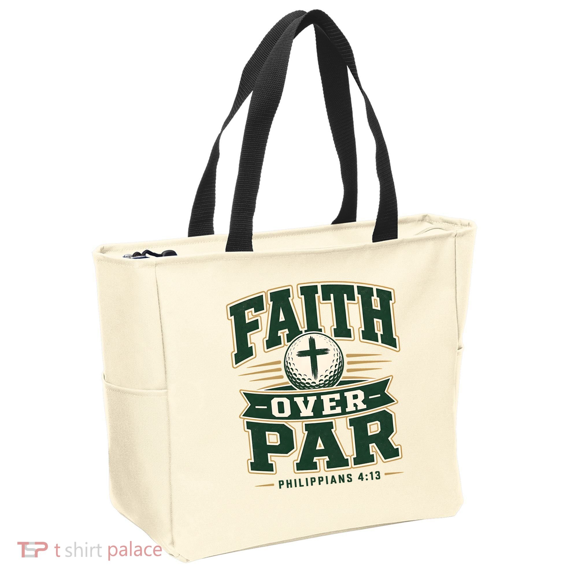 Faith Over Par Golf Inspired Funny Christian Golfers Tote Bag