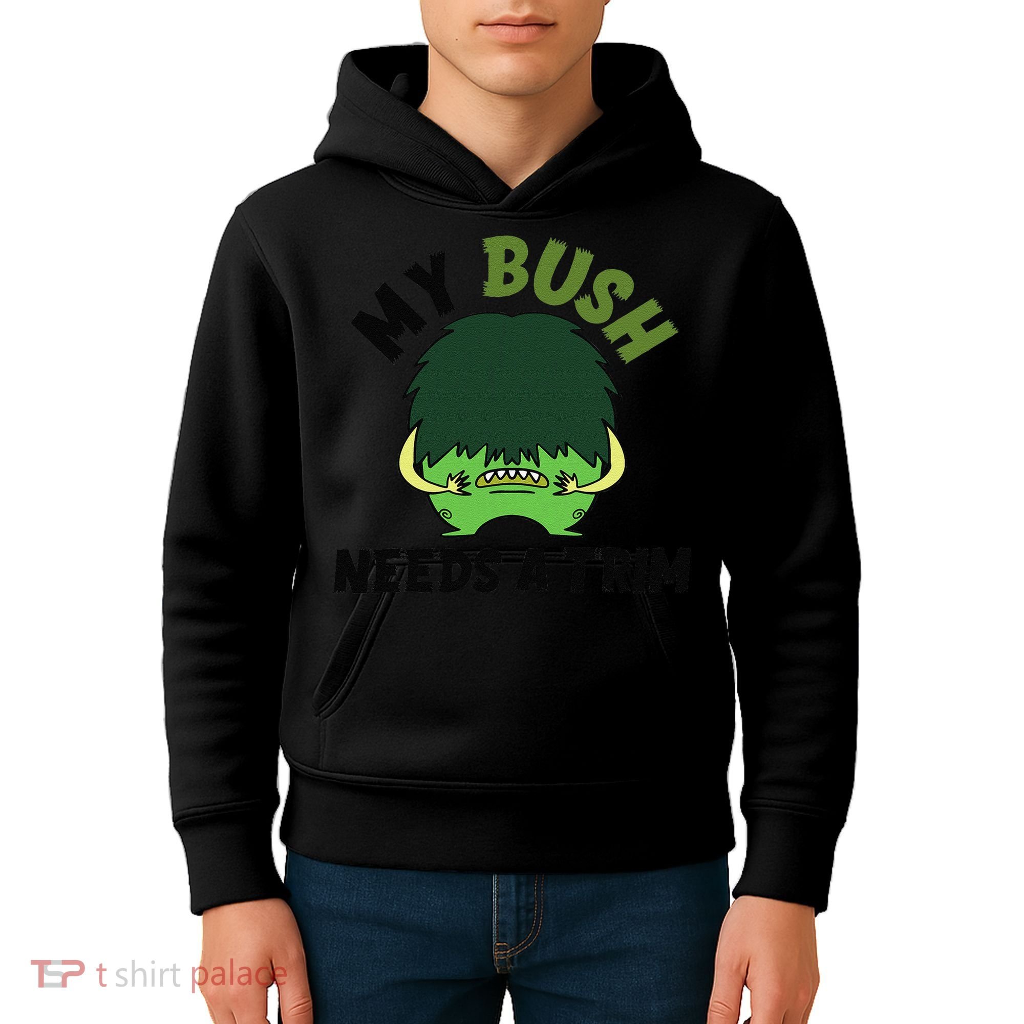 Funny Offensive Rude Novelty My Bush Needs A Trim Hairstyle Kids Hoodie
