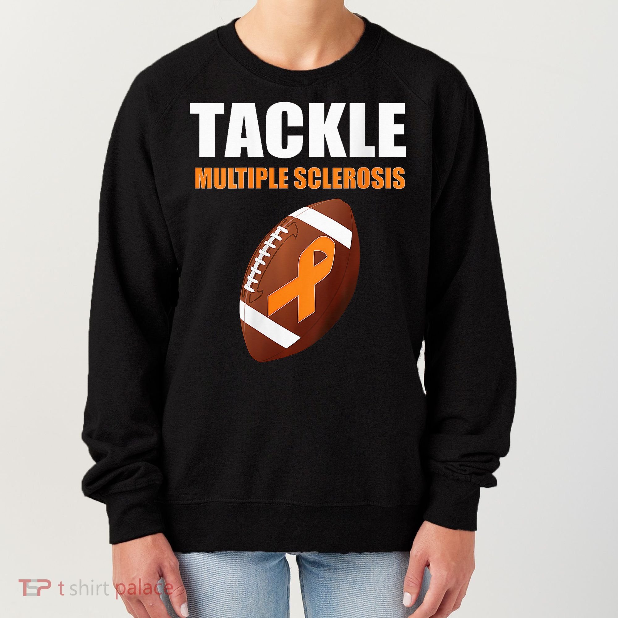 Football Orange Ribbon Multiple Sclerosis Awareness Women's Sweatshirt