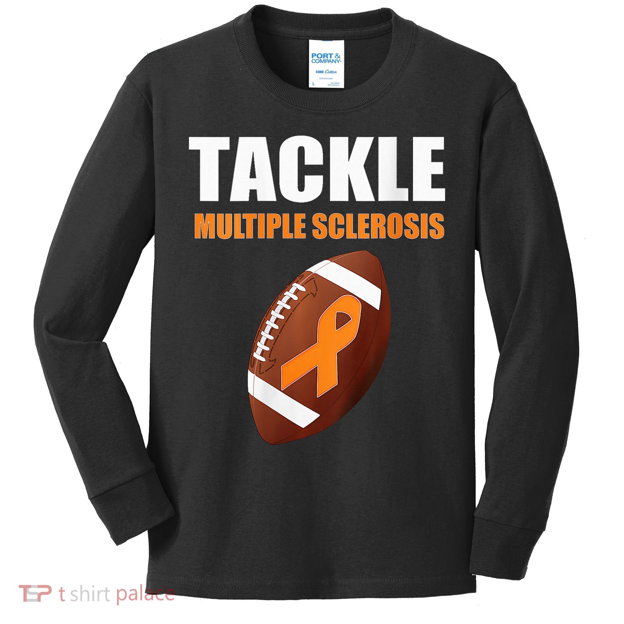 Football Orange Ribbon Multiple Sclerosis Awareness Kids Long Sleeve Shirt