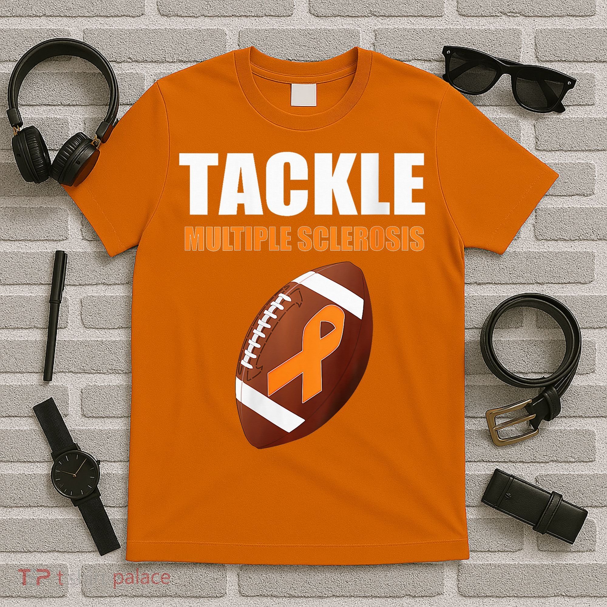 Football Orange Ribbon Multiple Sclerosis Awareness T-Shirt