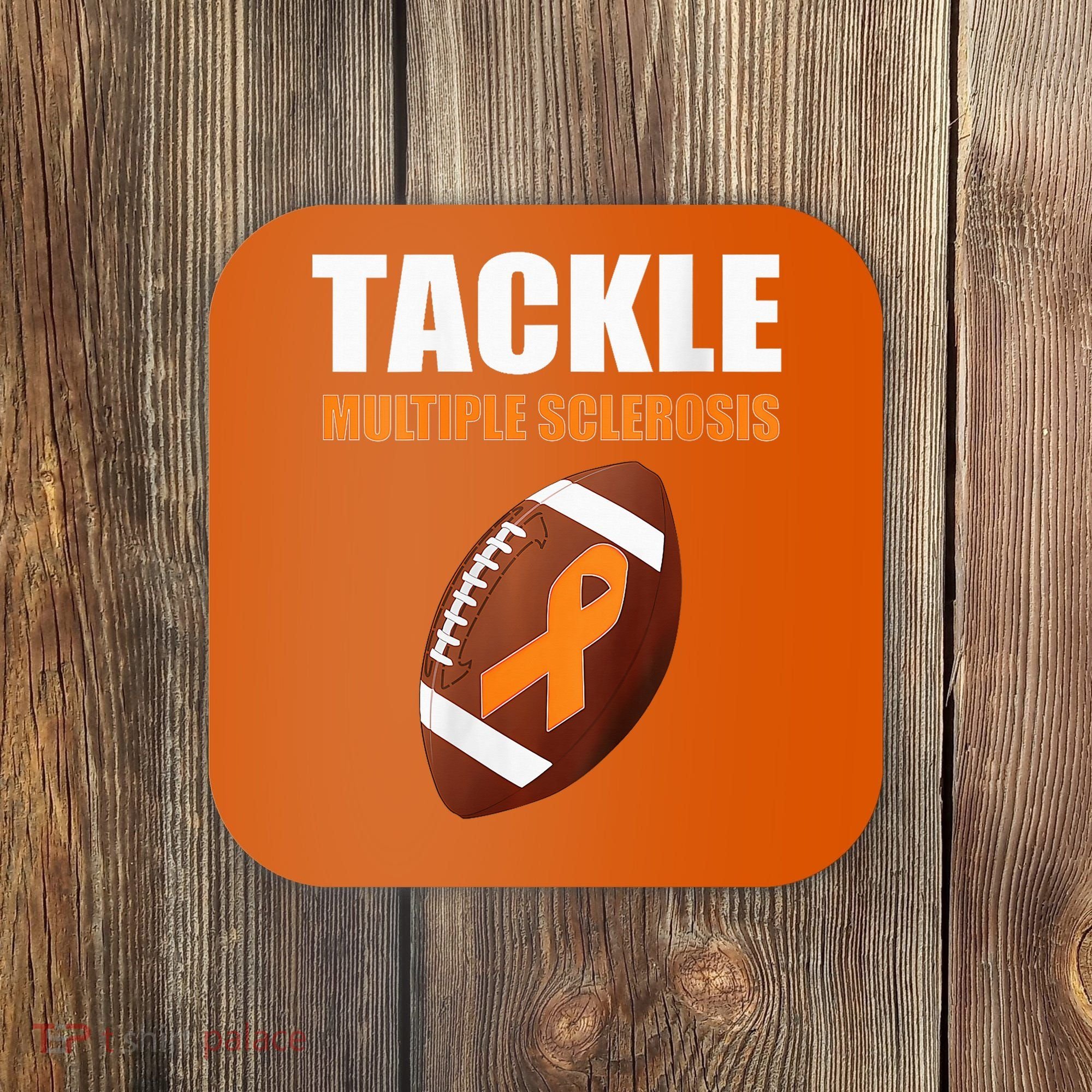 Football Orange Ribbon Multiple Sclerosis Awareness Coaster