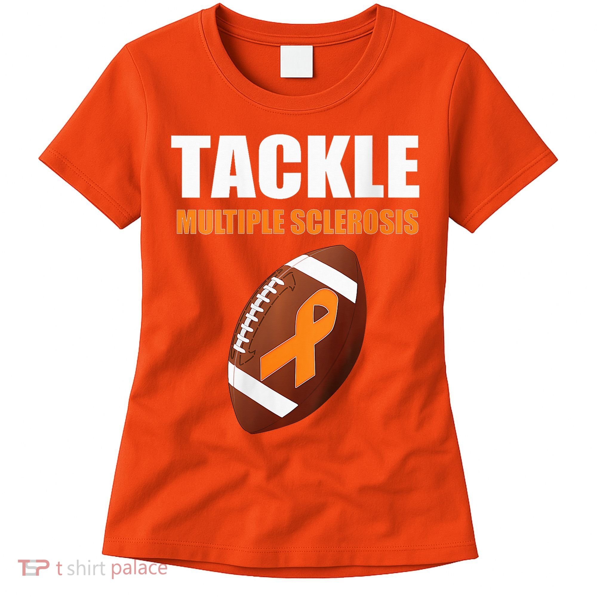 Football Orange Ribbon Multiple Sclerosis Awareness Women's T-Shirt