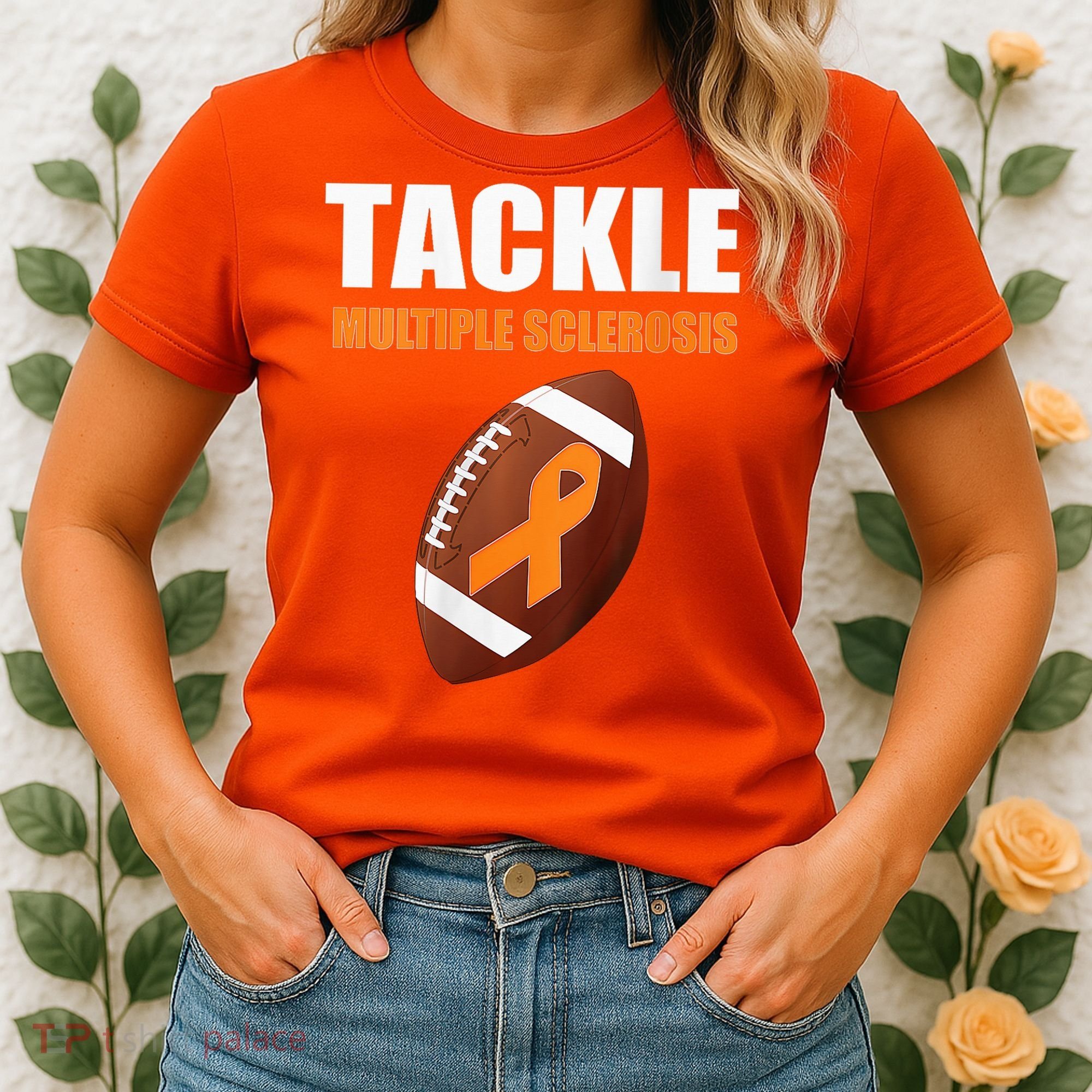 Football Orange Ribbon Multiple Sclerosis Awareness Women's T-Shirt