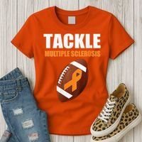 Football Orange Ribbon Multiple Sclerosis Awareness Women's T-Shirt thumb 3