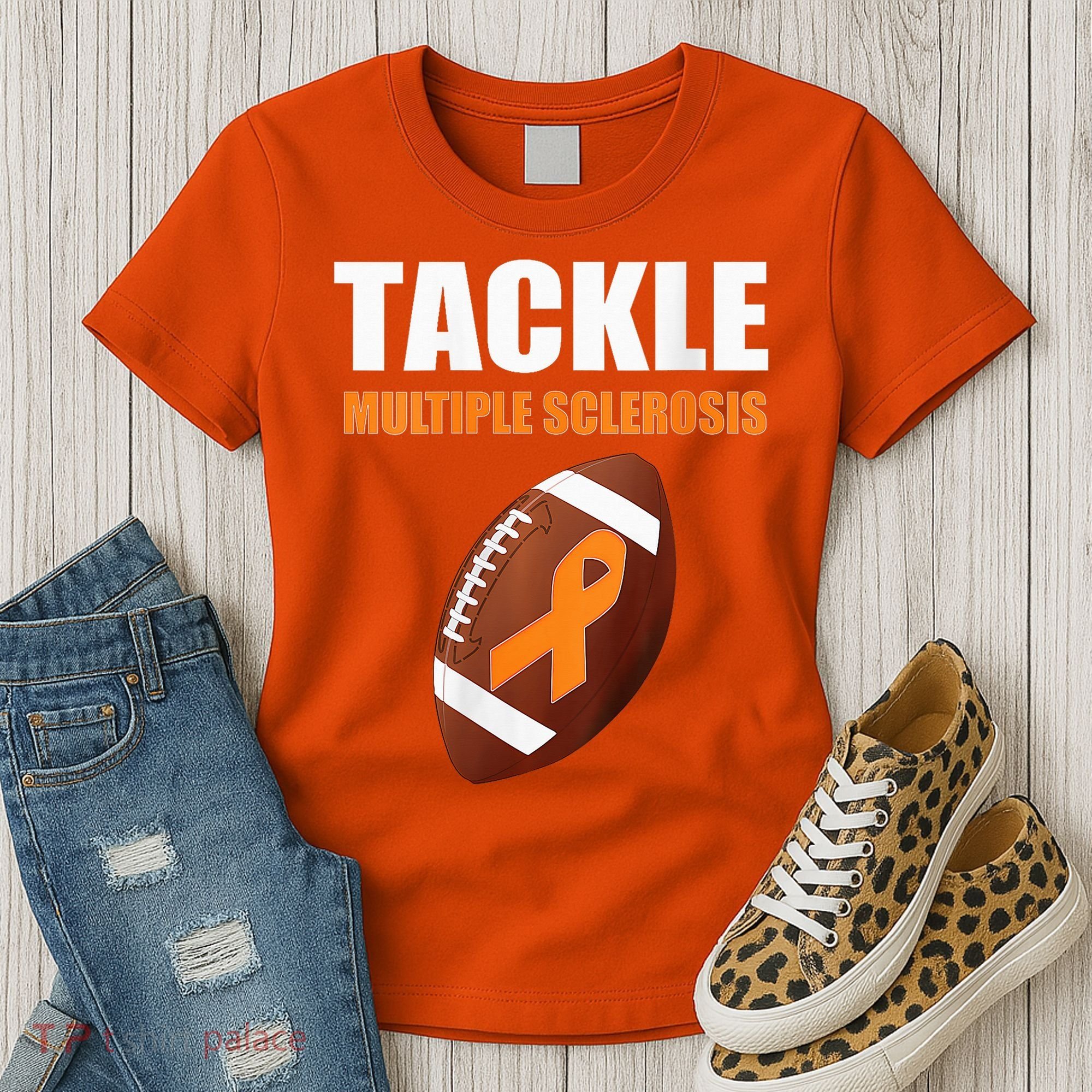 Football Orange Ribbon Multiple Sclerosis Awareness Women's T-Shirt