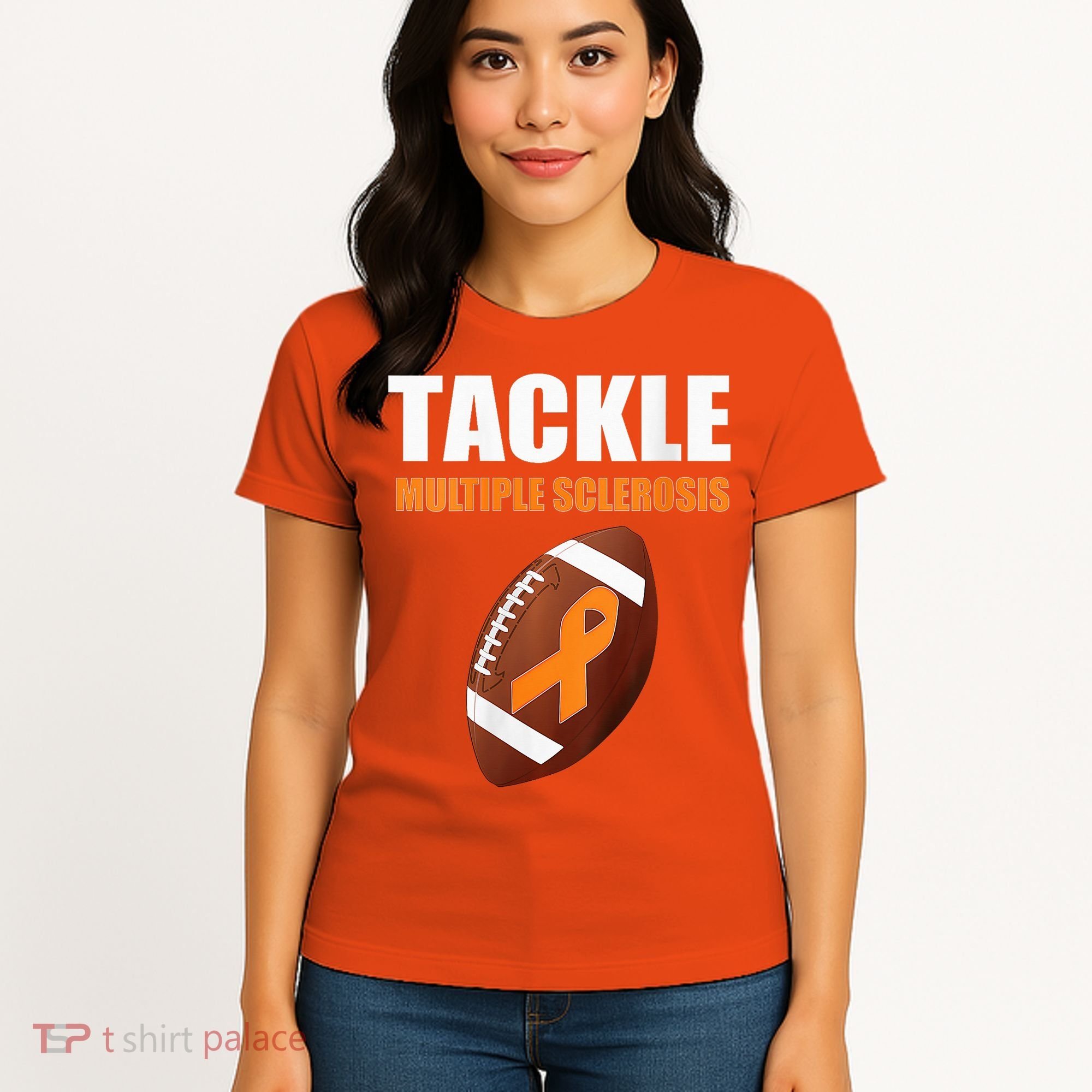 Football Orange Ribbon Multiple Sclerosis Awareness Women's T-Shirt