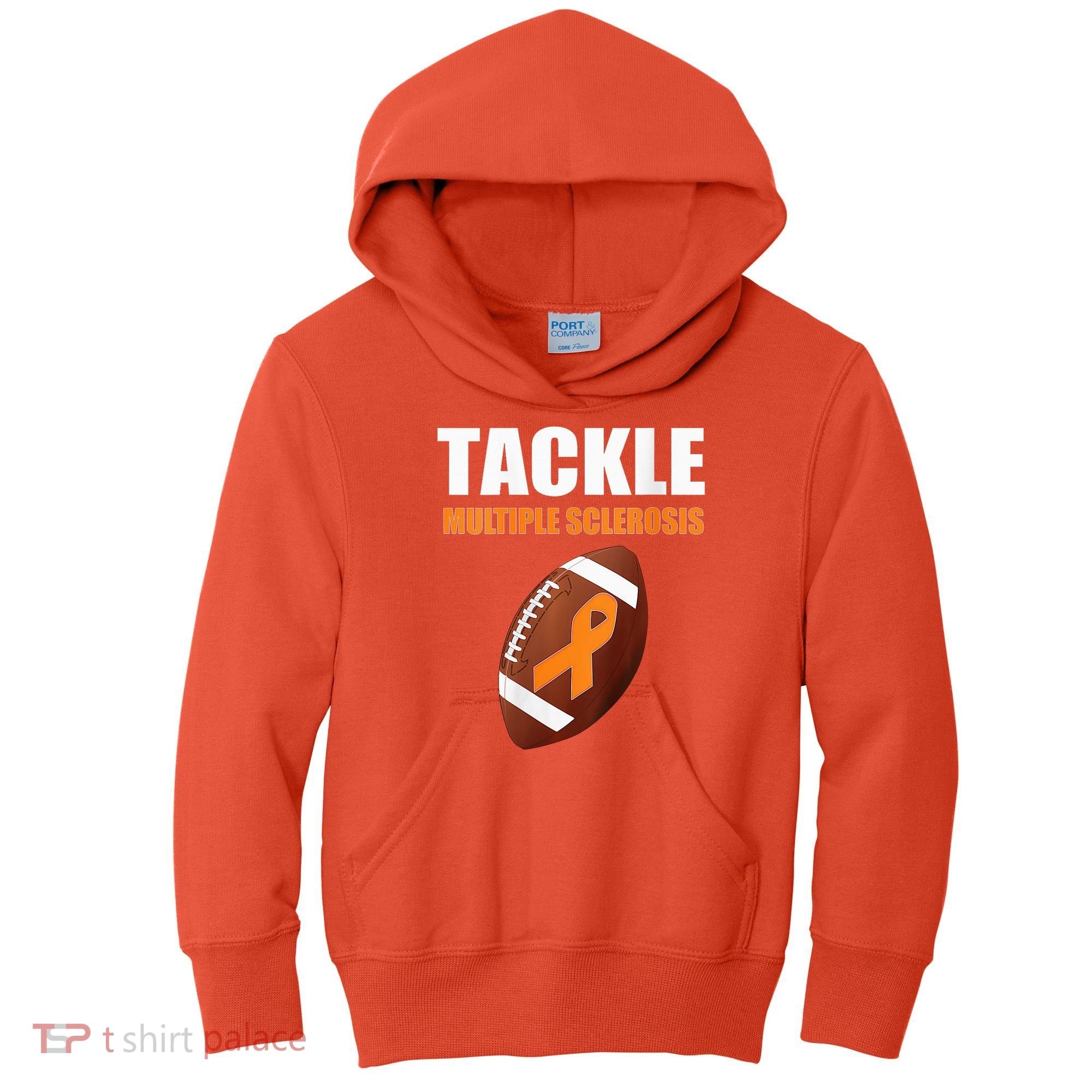 Football Orange Ribbon Multiple Sclerosis Awareness Kids Hoodie