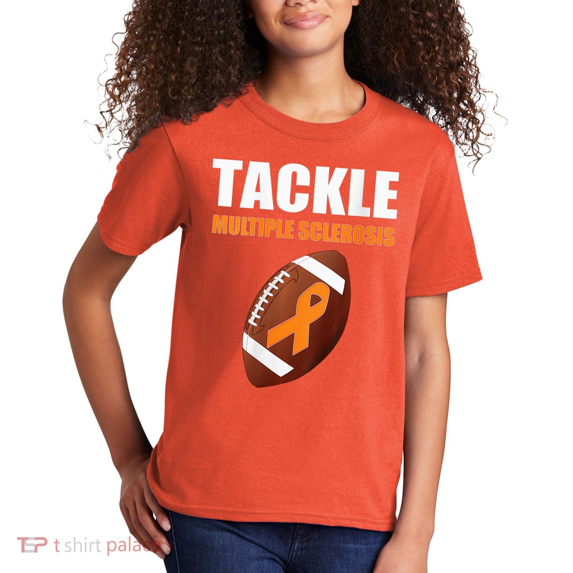Football Orange Ribbon Multiple Sclerosis Awareness Kids T-Shirt