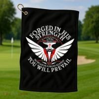 Forged In His Strength Golf Towel thumb 1