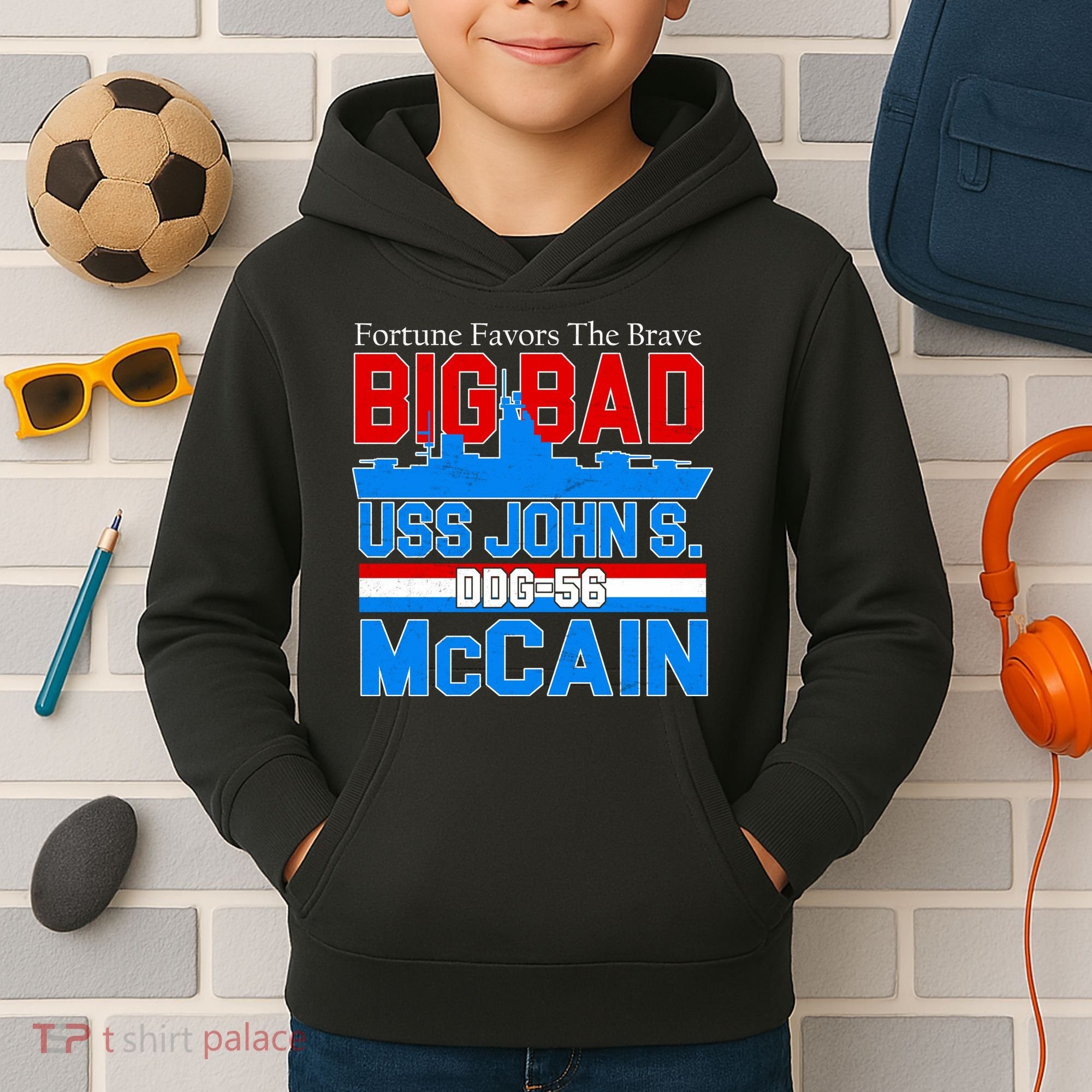 Fortune Favors The Brave DDG-56 USS John S. McCain Kids Hoodie