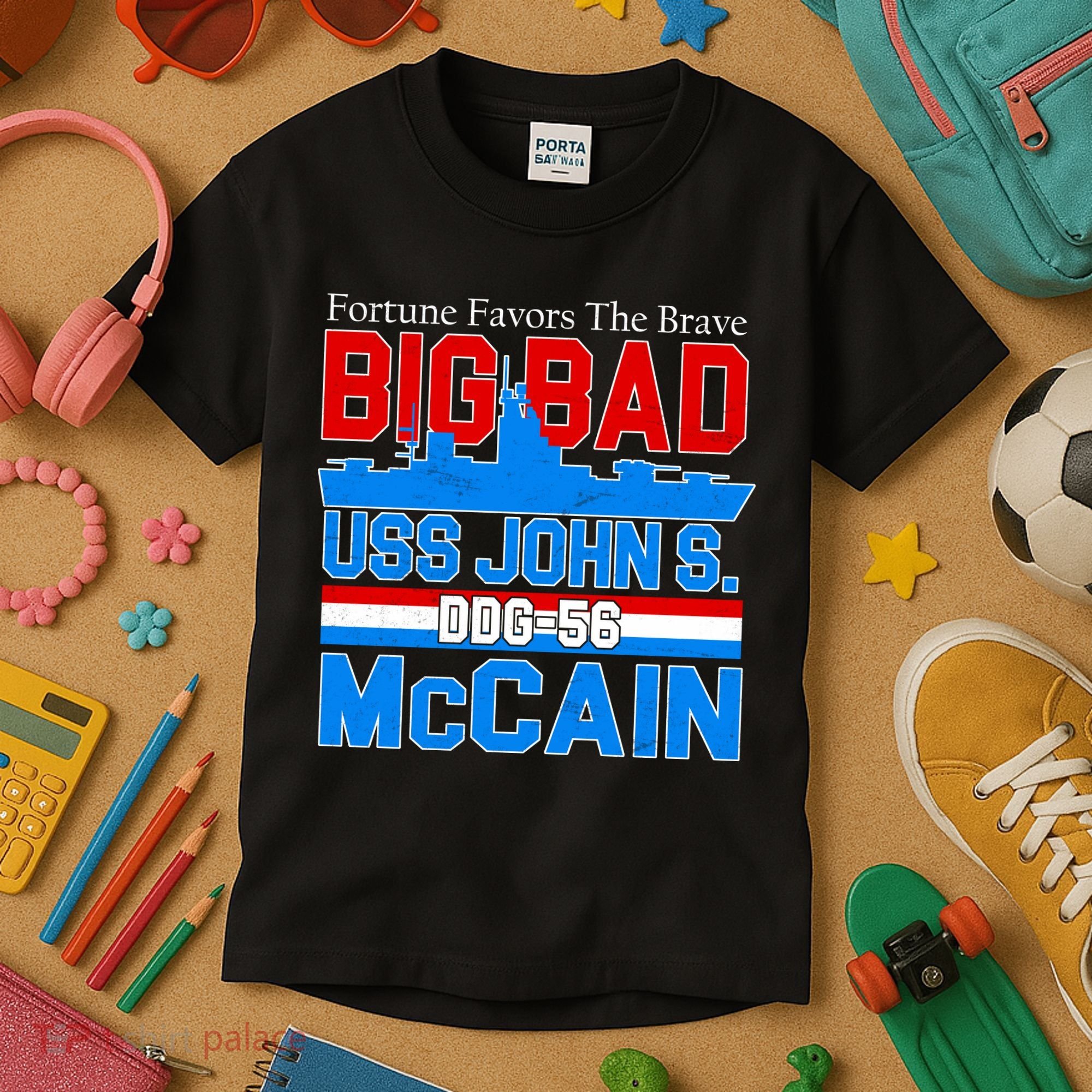 Fortune Favors The Brave DDG-56 USS John S. McCain Kids T-Shirt