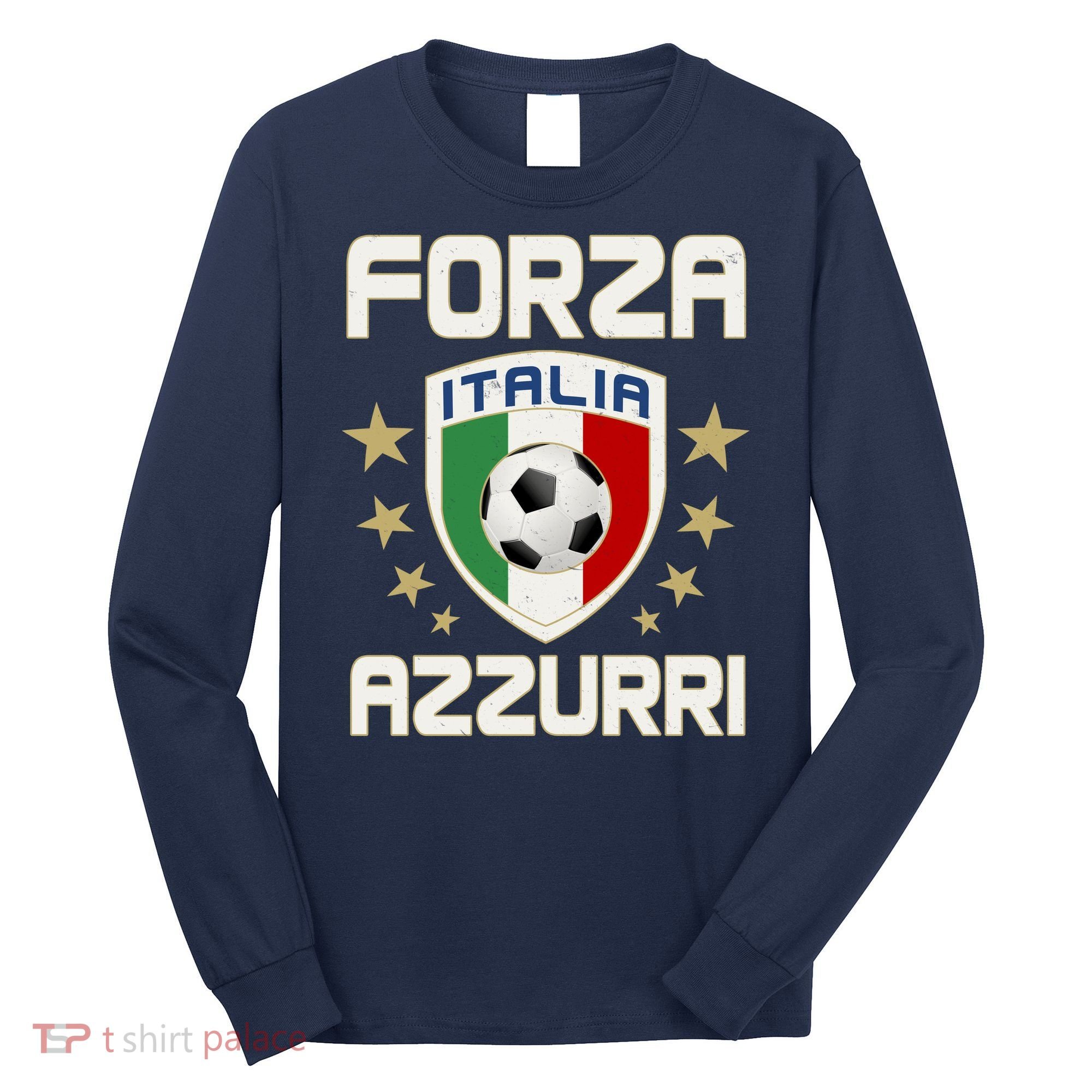 Forza Azzurri Italia Italy Shield Logo Soccer Team Long Sleeve Shirt