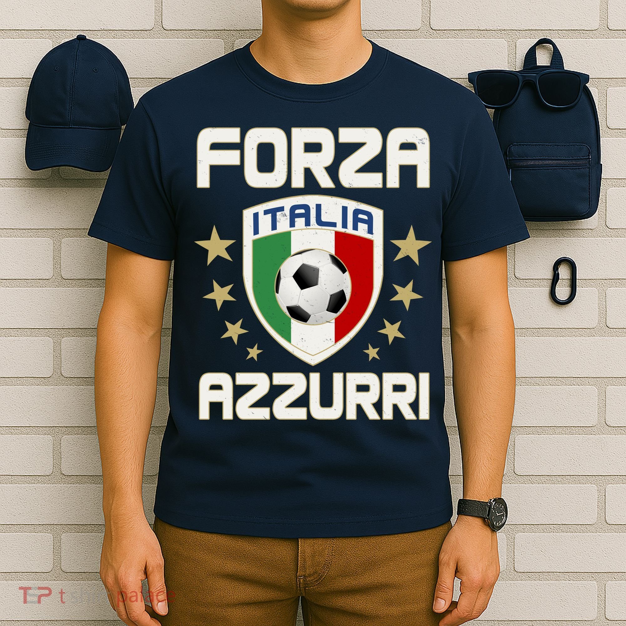Forza Azzurri Italia Italy Shield Logo Soccer Team T-Shirt