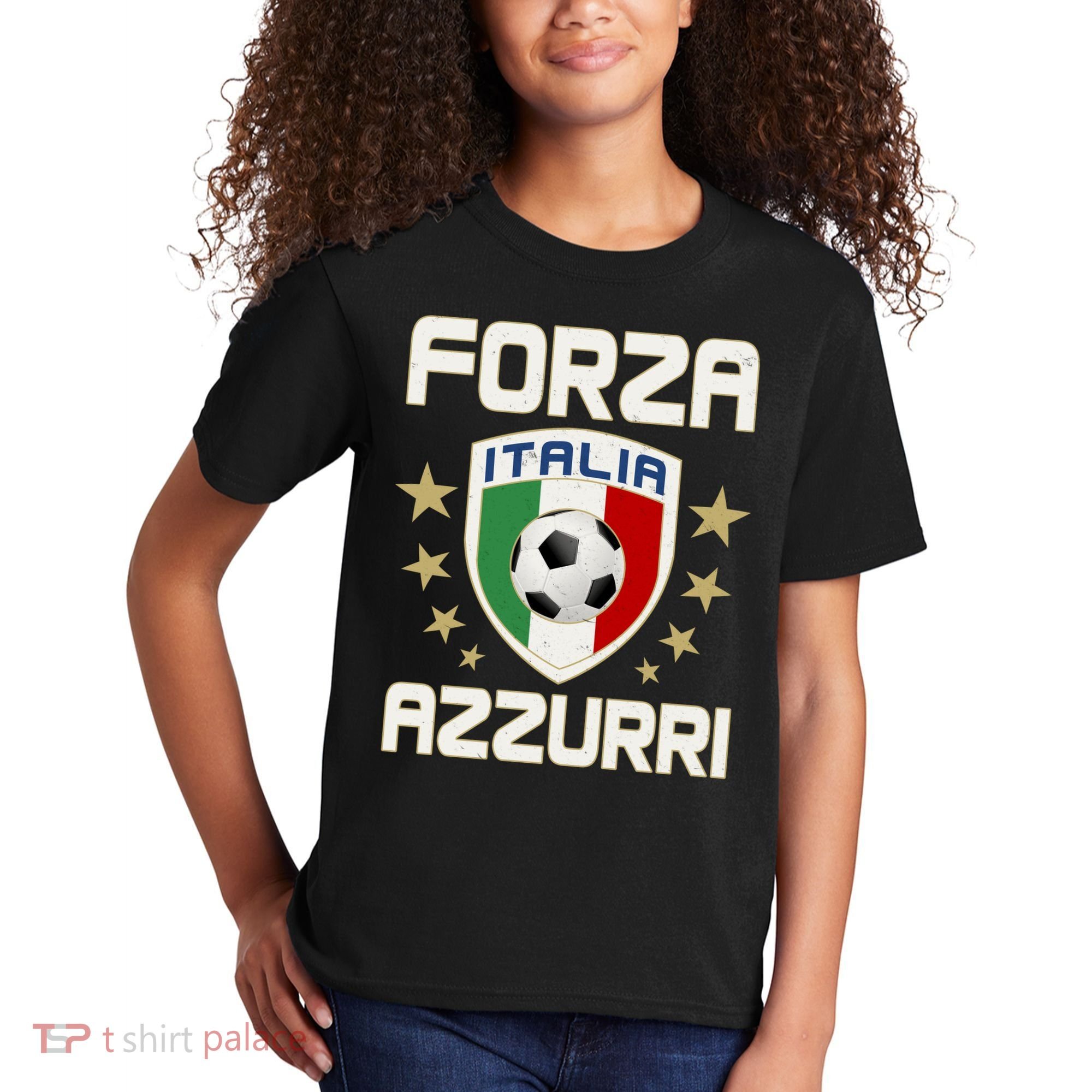 Forza Azzurri Italia Italy Shield Logo Soccer Team Kids T-Shirt