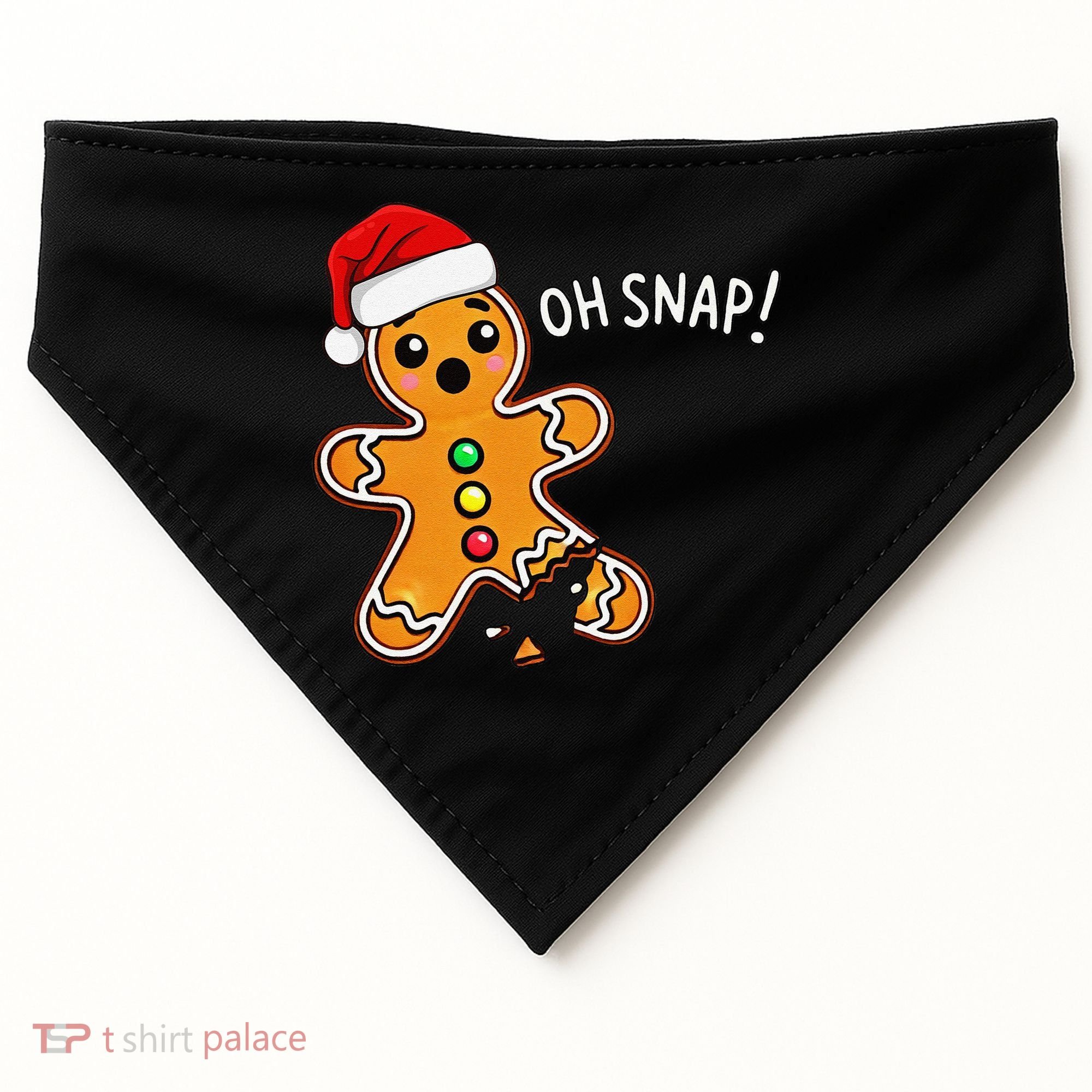 Funny Oh Snap Christmas Gingerbread With Santa Hat USA-Made Doggie Bandana