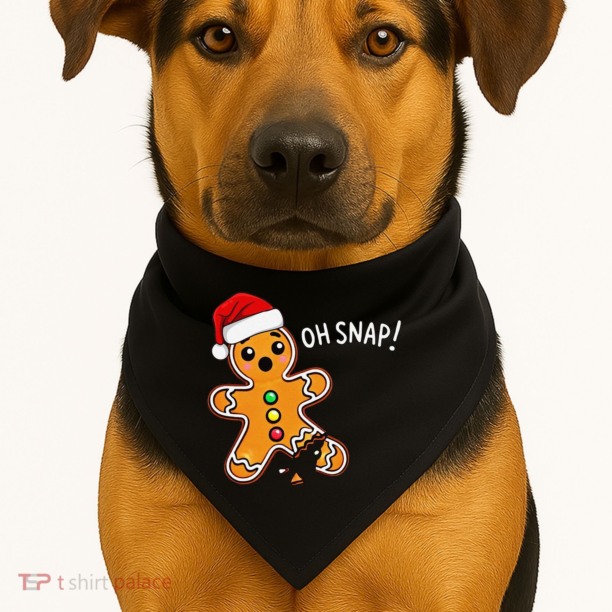 Funny Oh Snap Christmas Gingerbread With Santa Hat USA-Made Doggie Bandana