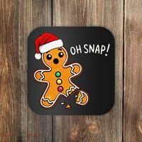 Funny Oh Snap Christmas Gingerbread With Santa Hat Coaster thumb 0