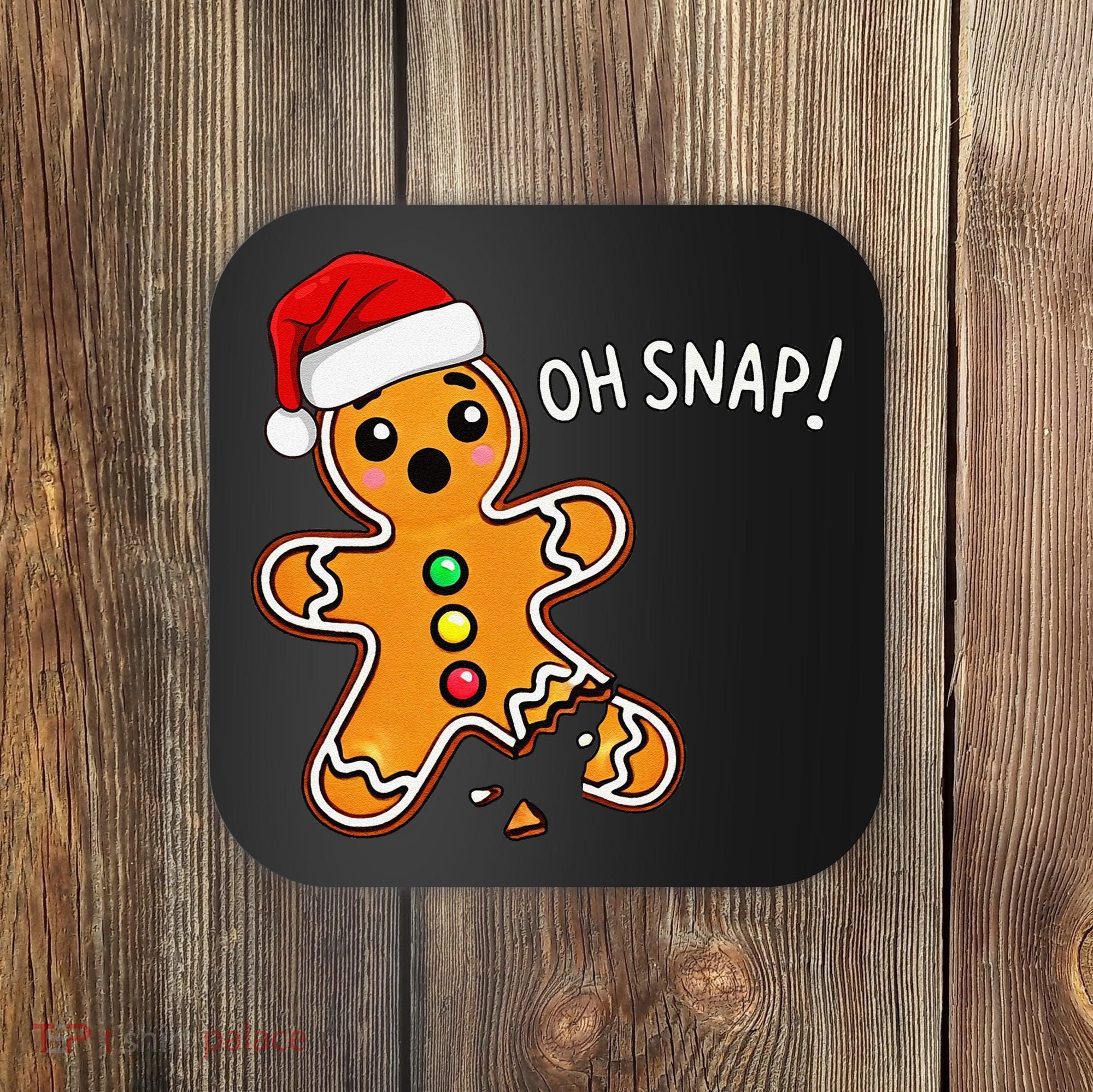 Funny Oh Snap Christmas Gingerbread With Santa Hat Coaster