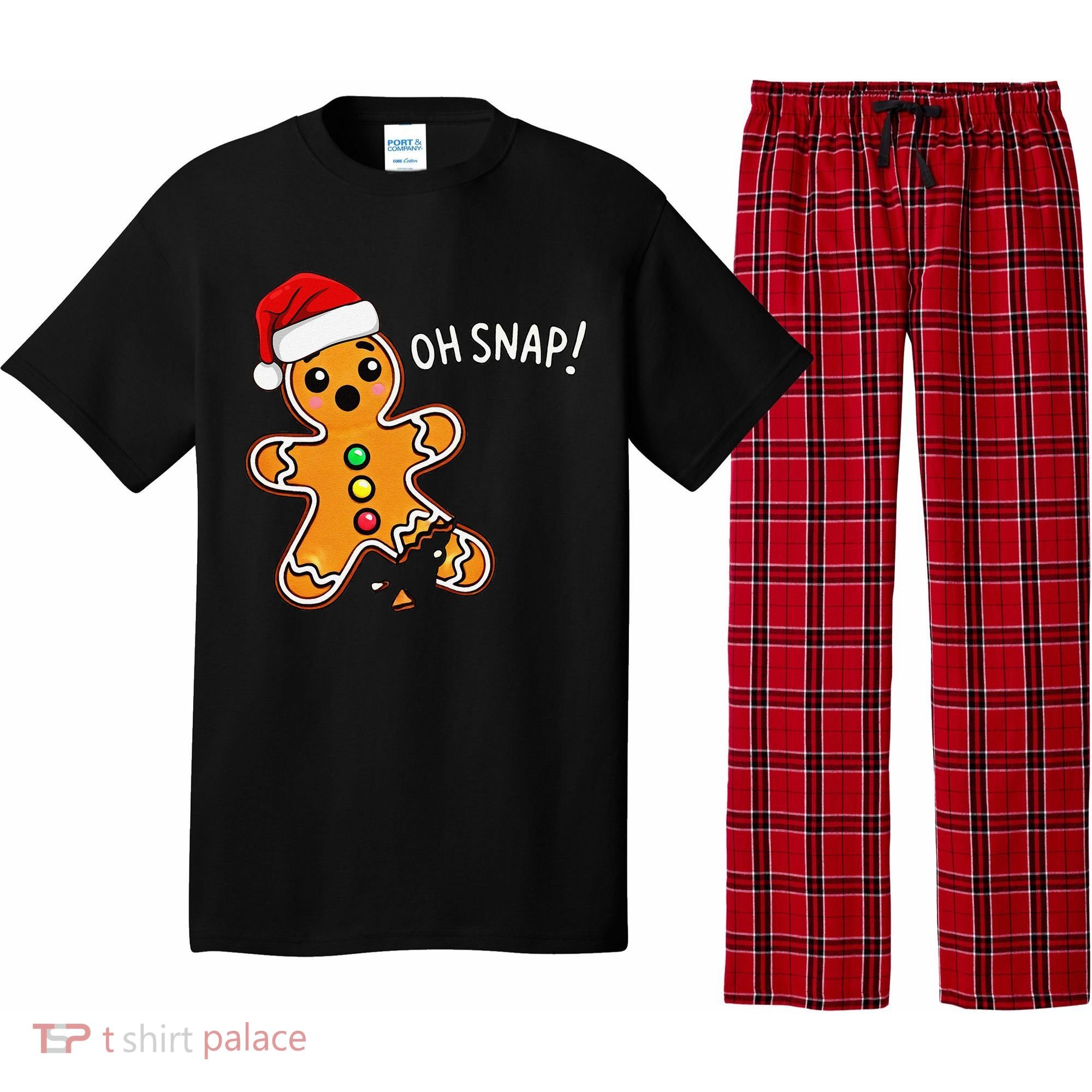 Funny Oh Snap Christmas Gingerbread With Santa Hat Pajama Set