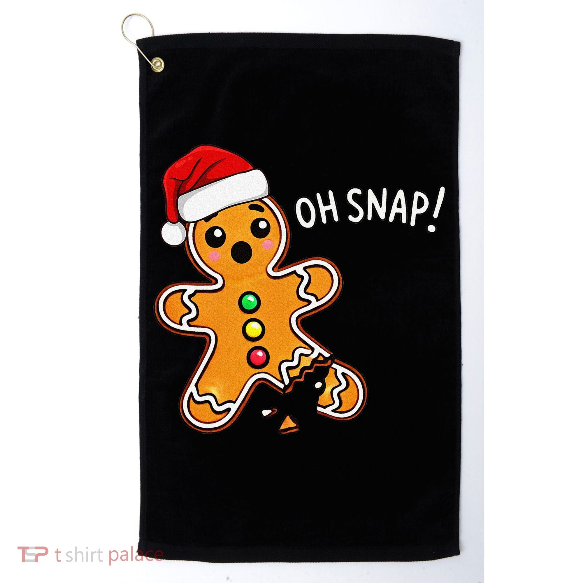 Funny Oh Snap Christmas Gingerbread With Santa Hat Golf Towel
