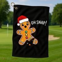 Funny Oh Snap Christmas Gingerbread With Santa Hat Golf Towel thumb 1