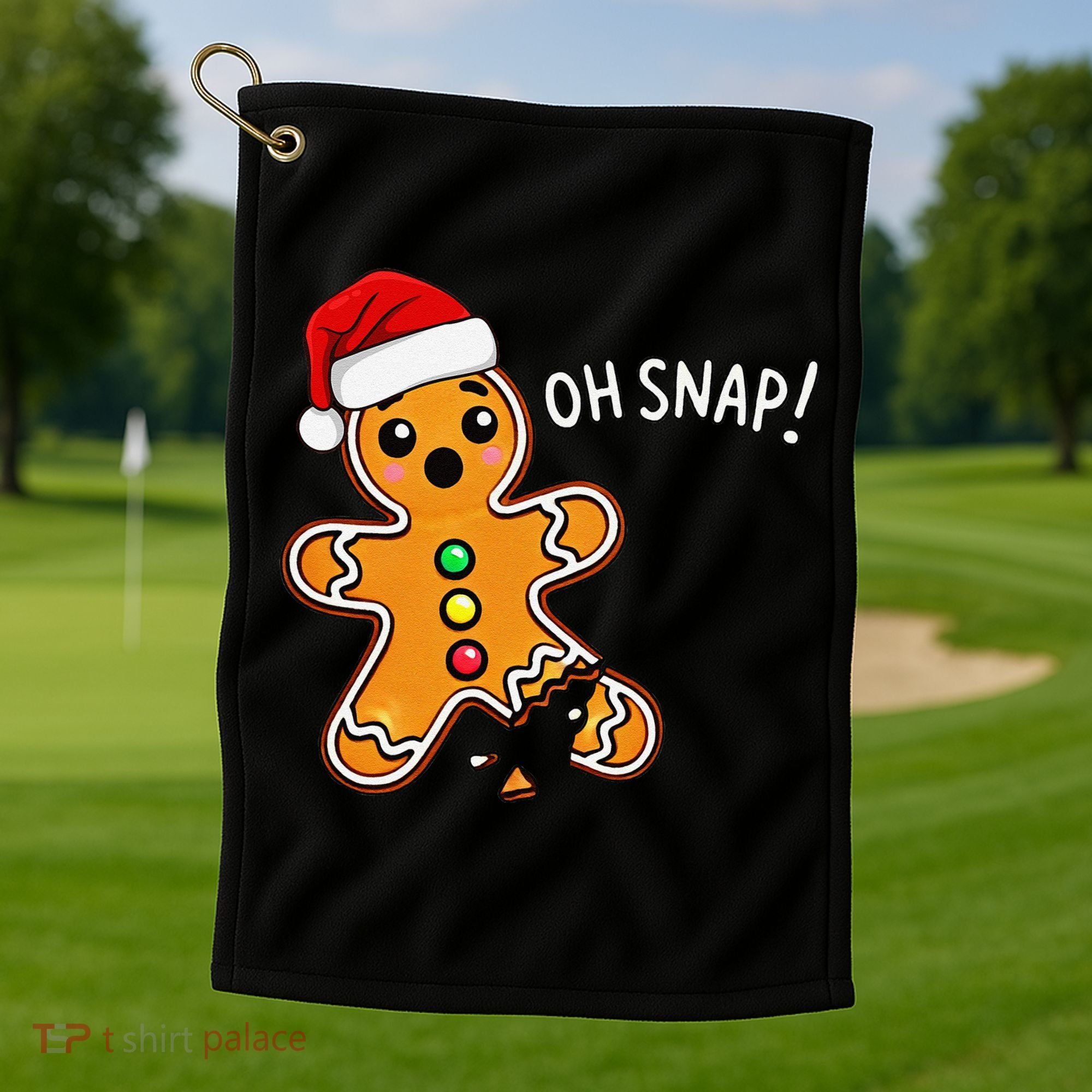 Funny Oh Snap Christmas Gingerbread With Santa Hat Golf Towel