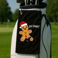 Funny Oh Snap Christmas Gingerbread With Santa Hat Golf Towel thumb 2