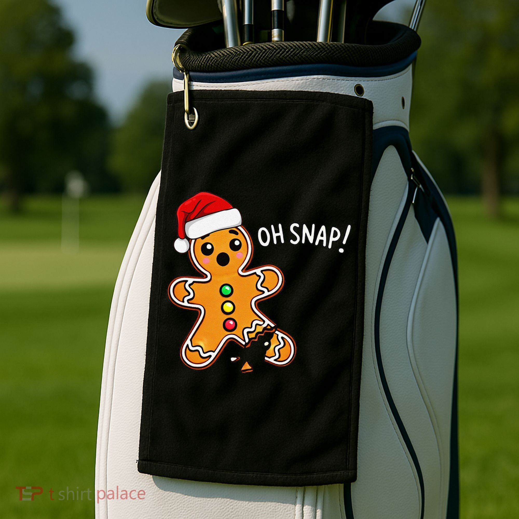 Funny Oh Snap Christmas Gingerbread With Santa Hat Golf Towel
