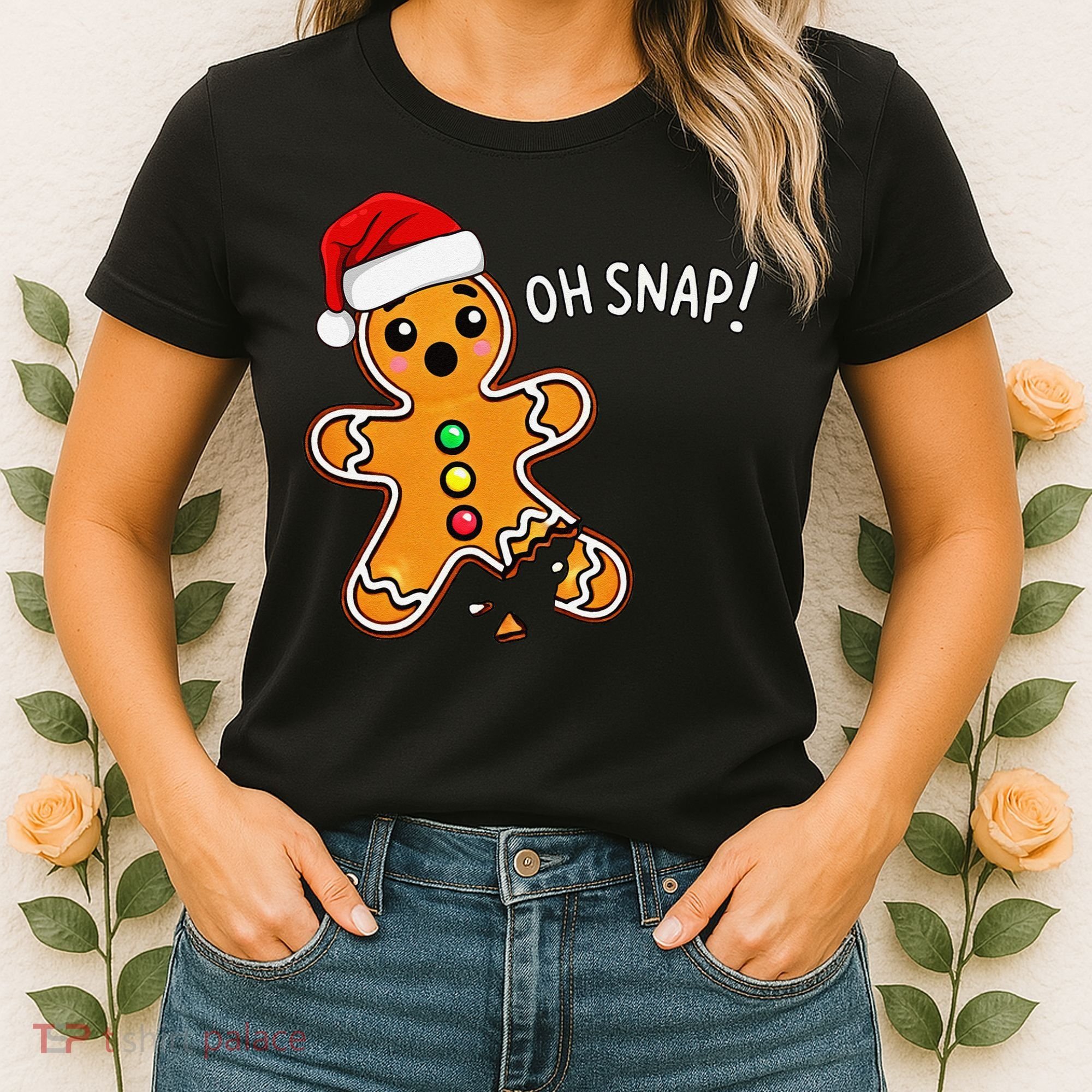 Funny Oh Snap Christmas Gingerbread With Santa Hat Women's T-Shirt