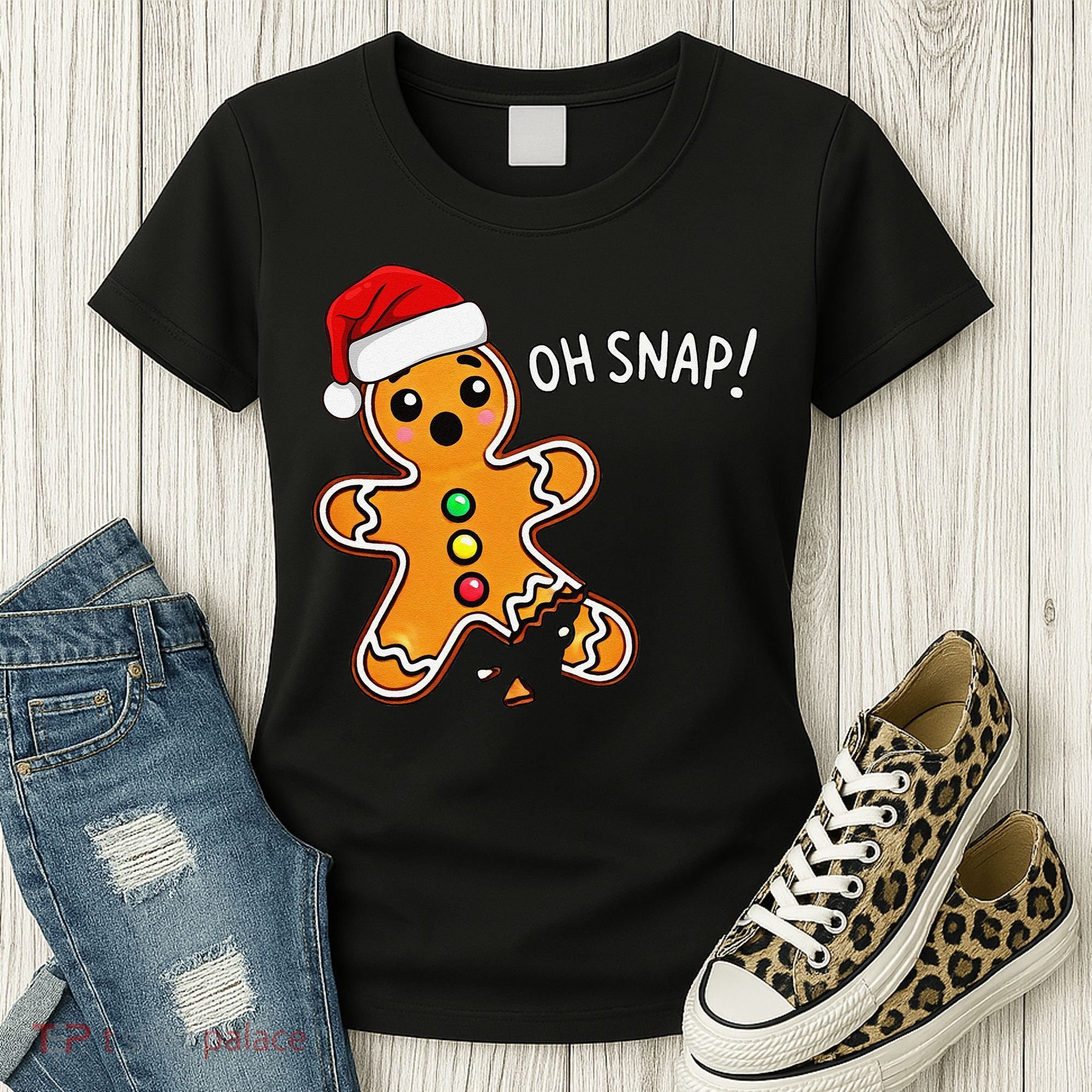 Funny Oh Snap Christmas Gingerbread With Santa Hat Women's T-Shirt