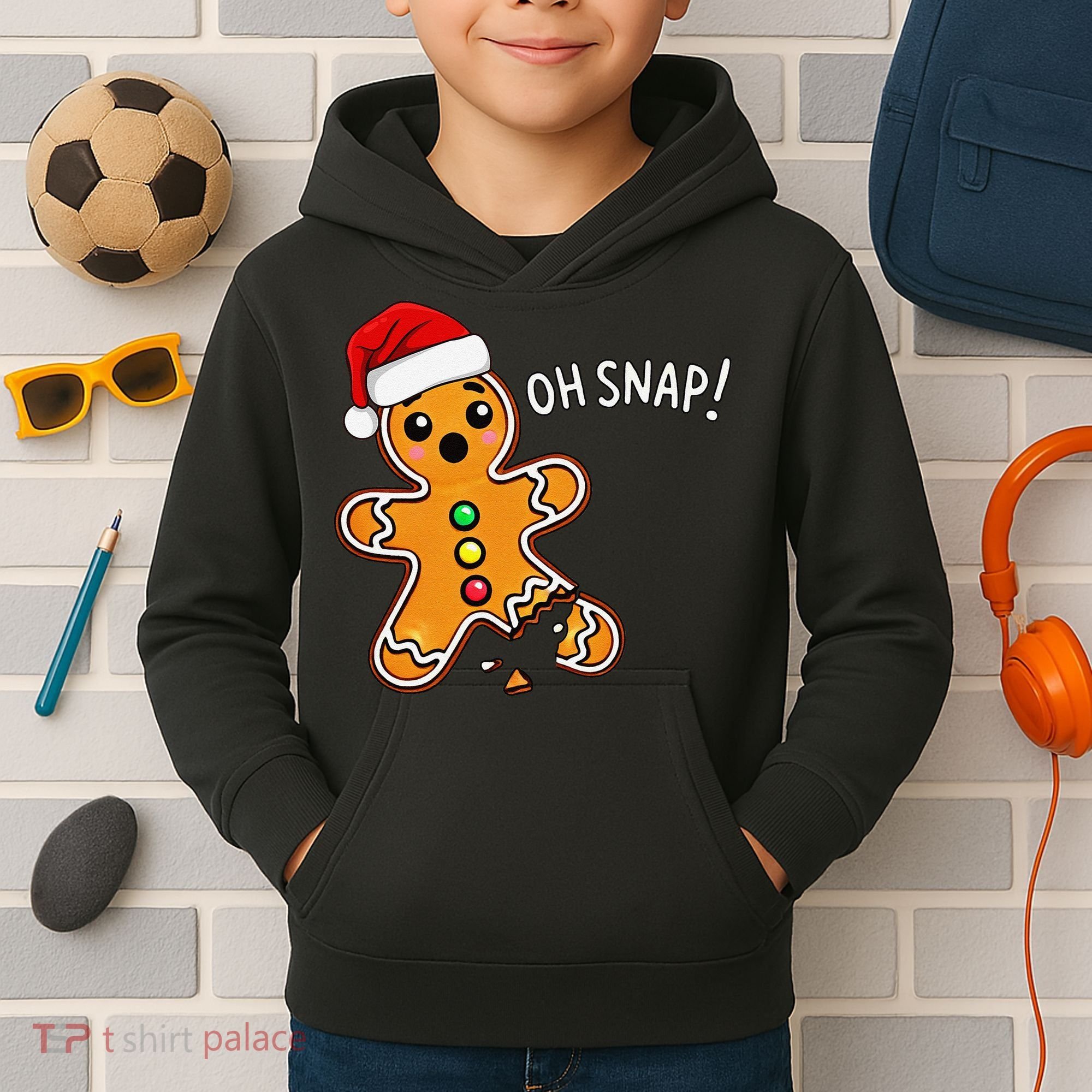 Funny Oh Snap Christmas Gingerbread With Santa Hat Kids Hoodie