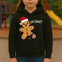 Funny Oh Snap Christmas Gingerbread With Santa Hat Kids Hoodie thumb 3