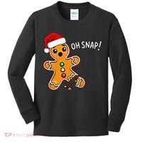 Funny Oh Snap Christmas Gingerbread With Santa Hat Kids Long Sleeve Shirt thumb 0