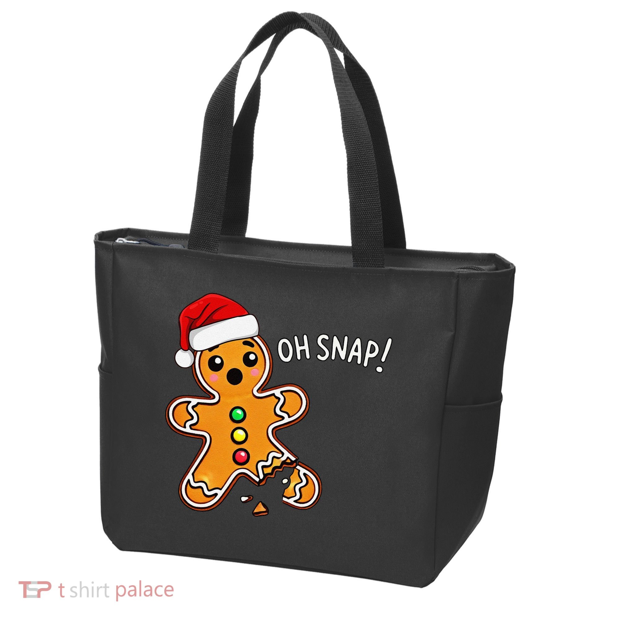 Funny Oh Snap Christmas Gingerbread With Santa Hat Tote Bag