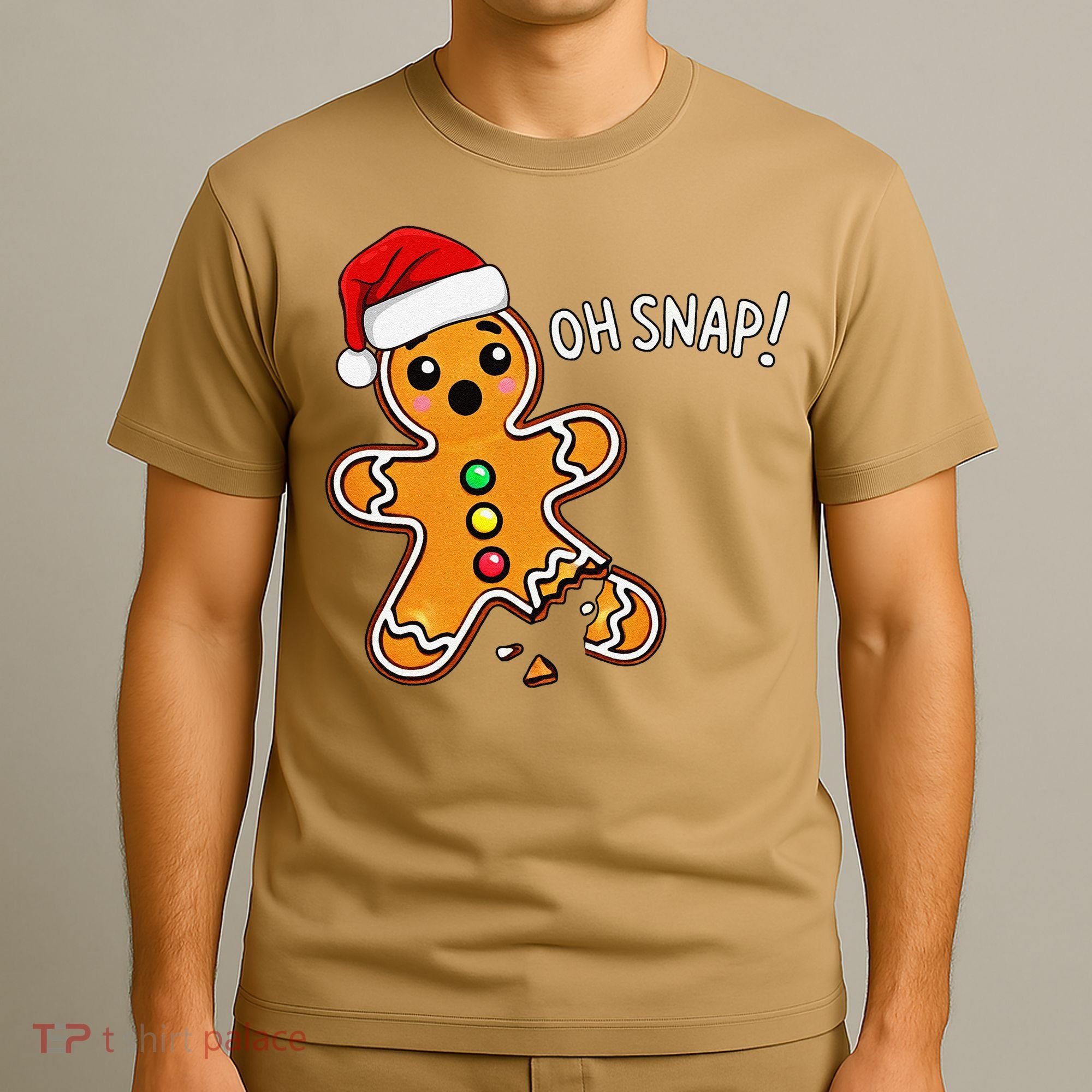 Funny Oh Snap Christmas Gingerbread With Santa Hat T-Shirt