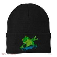 Frog On Skateboard Funny Graphic Cute Gift Beanie thumb 0