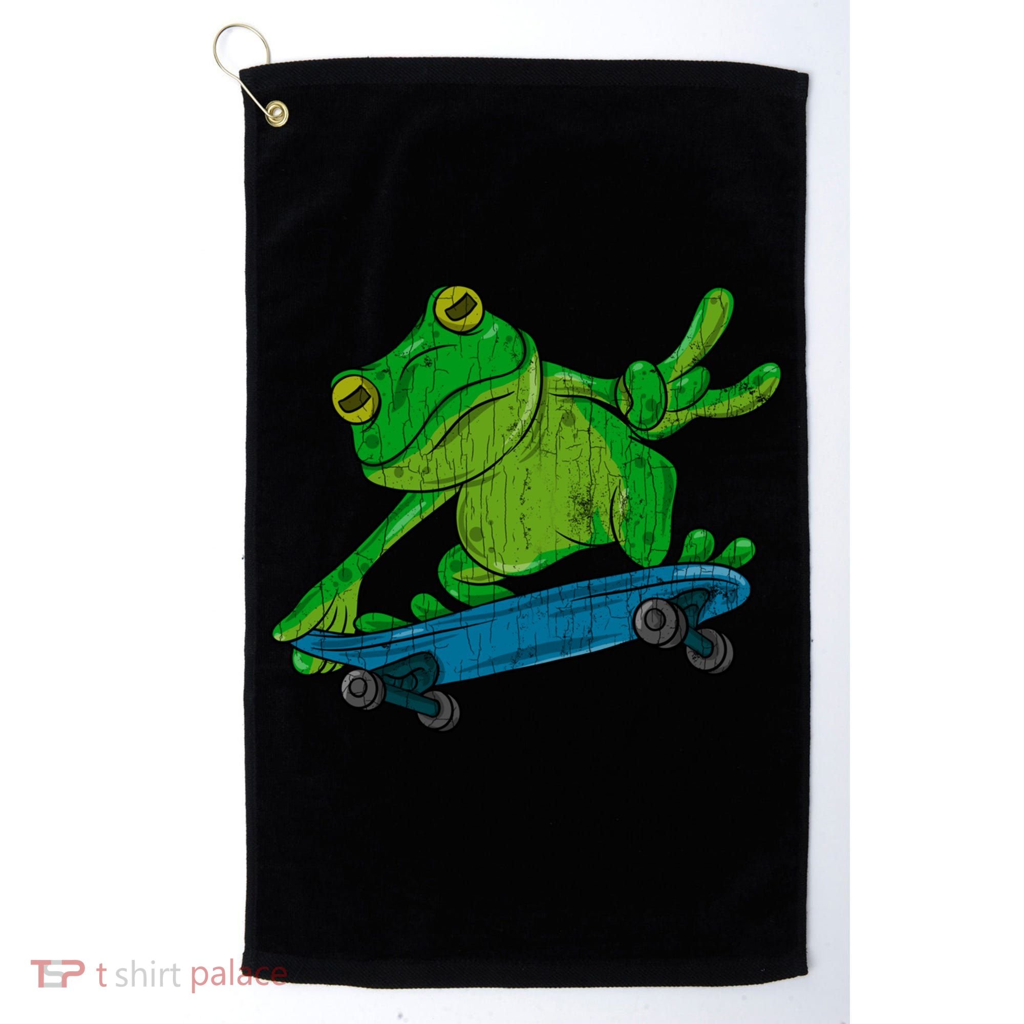 Frog On Skateboard Funny Graphic Cute Gift Golf Towel