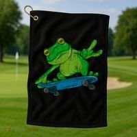 Frog On Skateboard Funny Graphic Cute Gift Golf Towel thumb 1