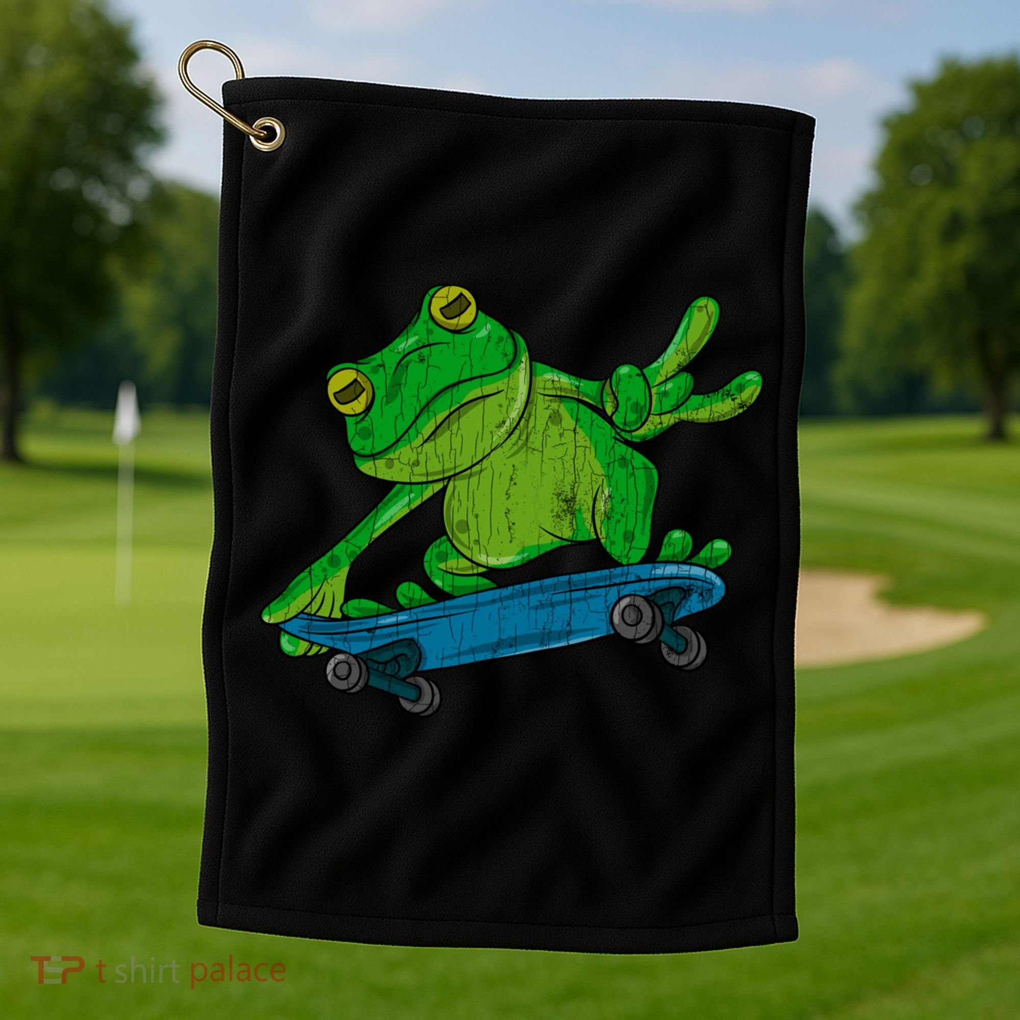 Frog On Skateboard Funny Graphic Cute Gift Golf Towel
