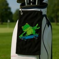 Frog On Skateboard Funny Graphic Cute Gift Golf Towel thumb 2