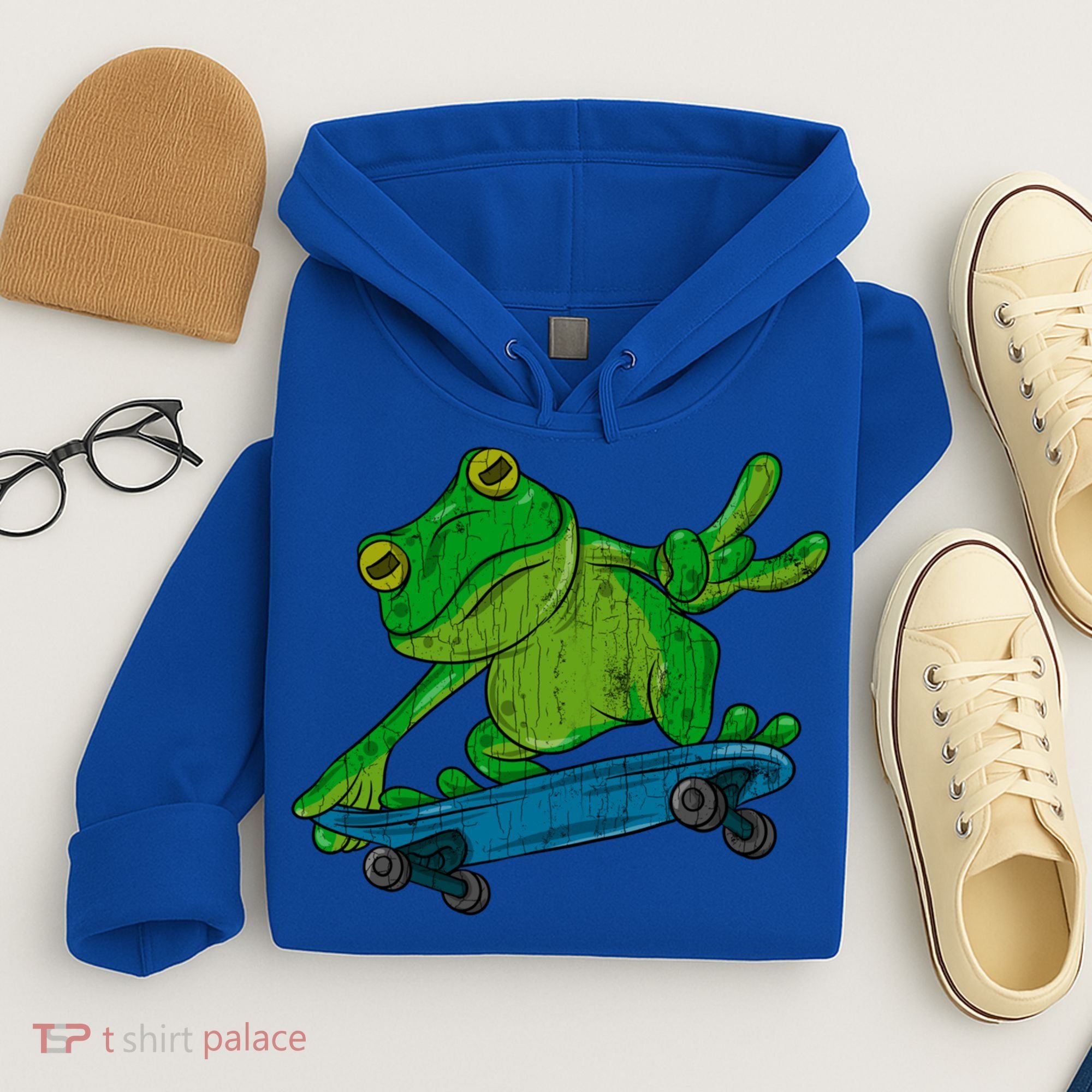 Frog On Skateboard Funny Graphic Cute Gift Hoodie