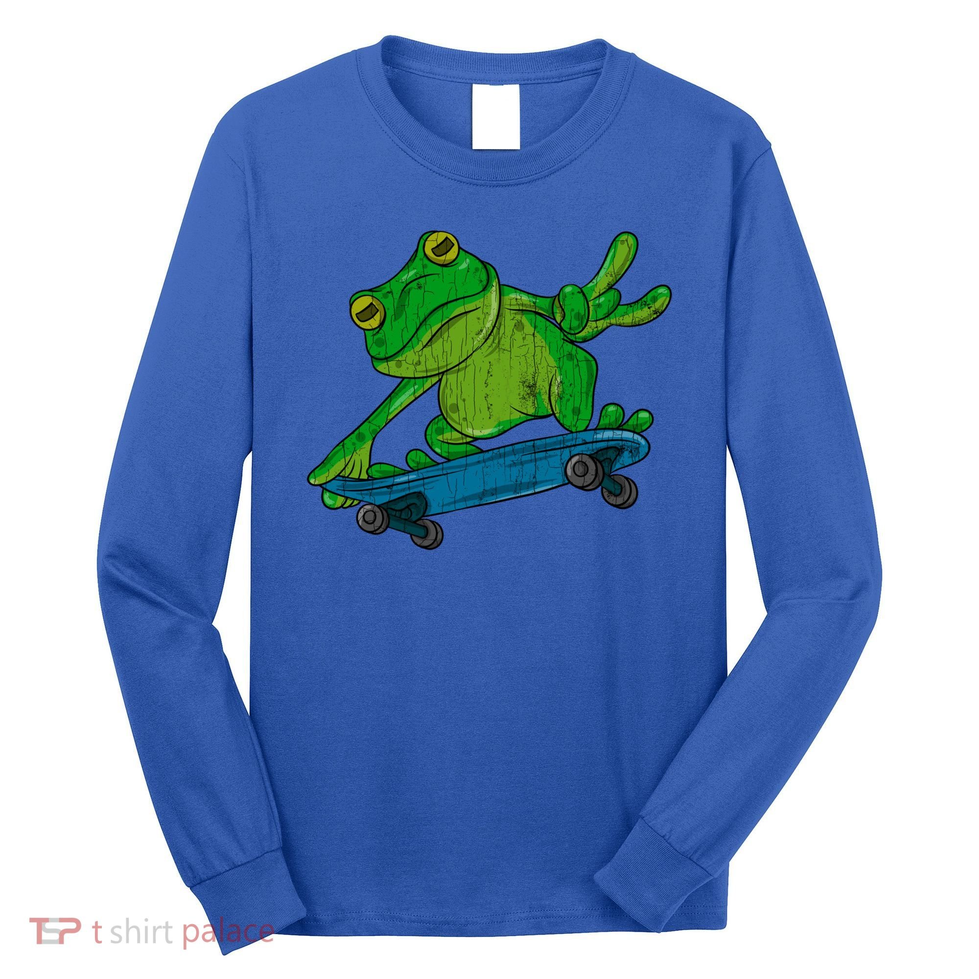 Frog On Skateboard Funny Graphic Cute Gift Long Sleeve Shirt