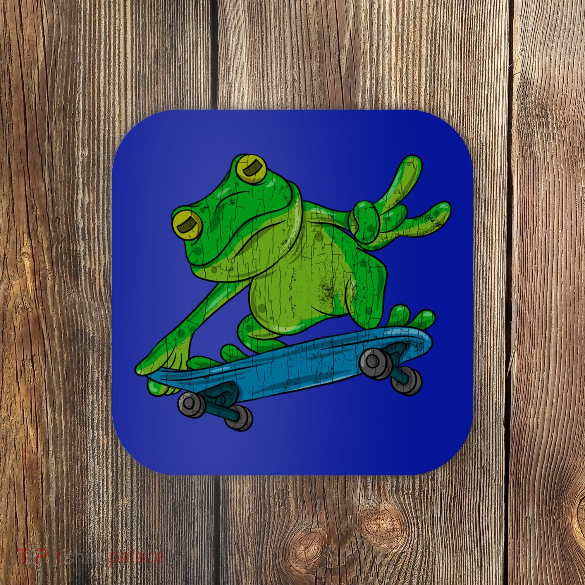 Frog On Skateboard Funny Graphic Cute Gift Coaster