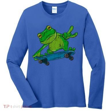 Frog On Skateboard Funny Graphic Cute Gift Women's Long Sleeve Shirt
