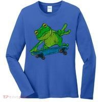 Frog On Skateboard Funny Graphic Cute Gift Women's Long Sleeve Shirt thumb 0