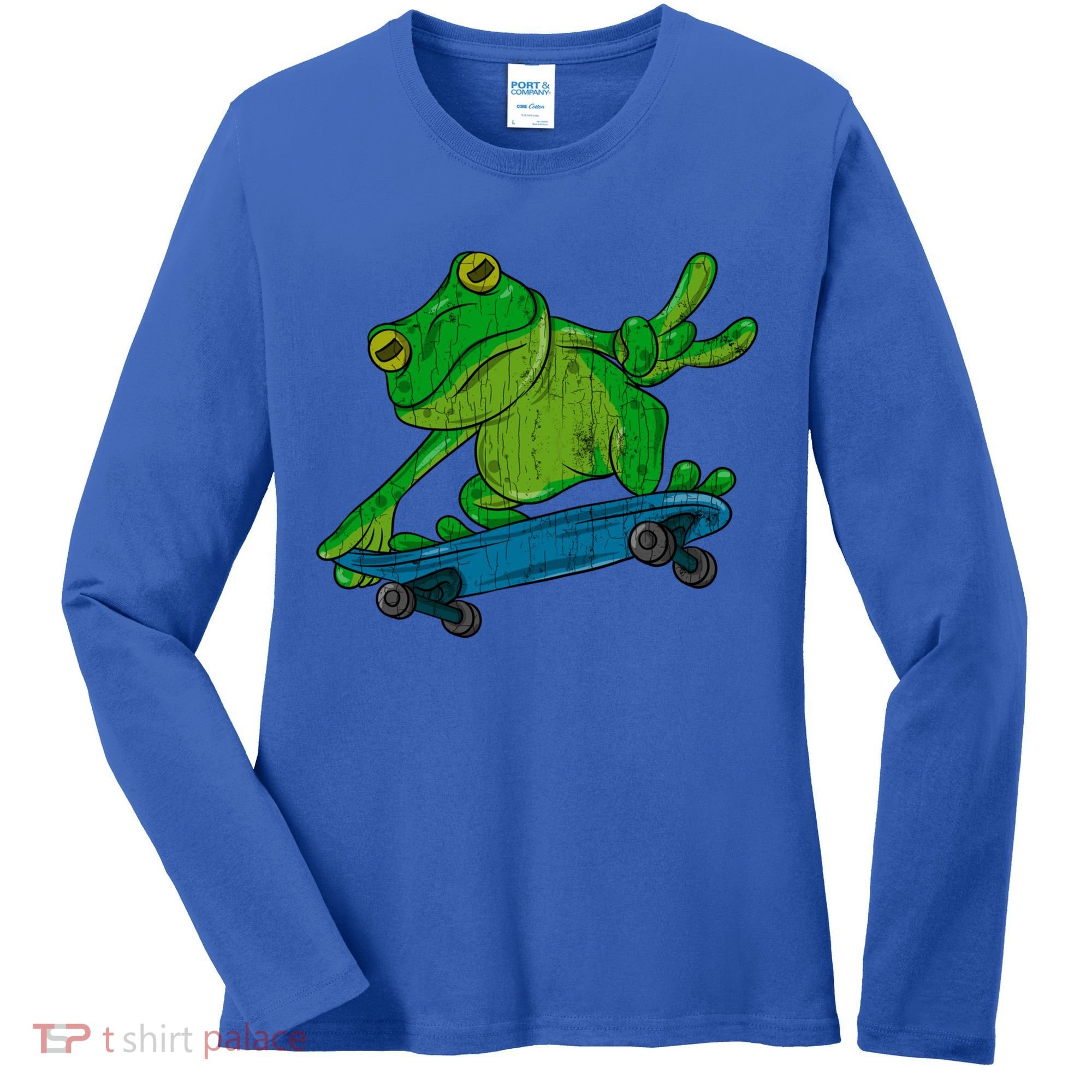 Frog On Skateboard Funny Graphic Cute Gift Women's Long Sleeve Shirt