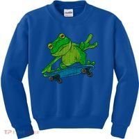Frog On Skateboard Funny Graphic Cute Gift Kids Sweatshirt thumb 0